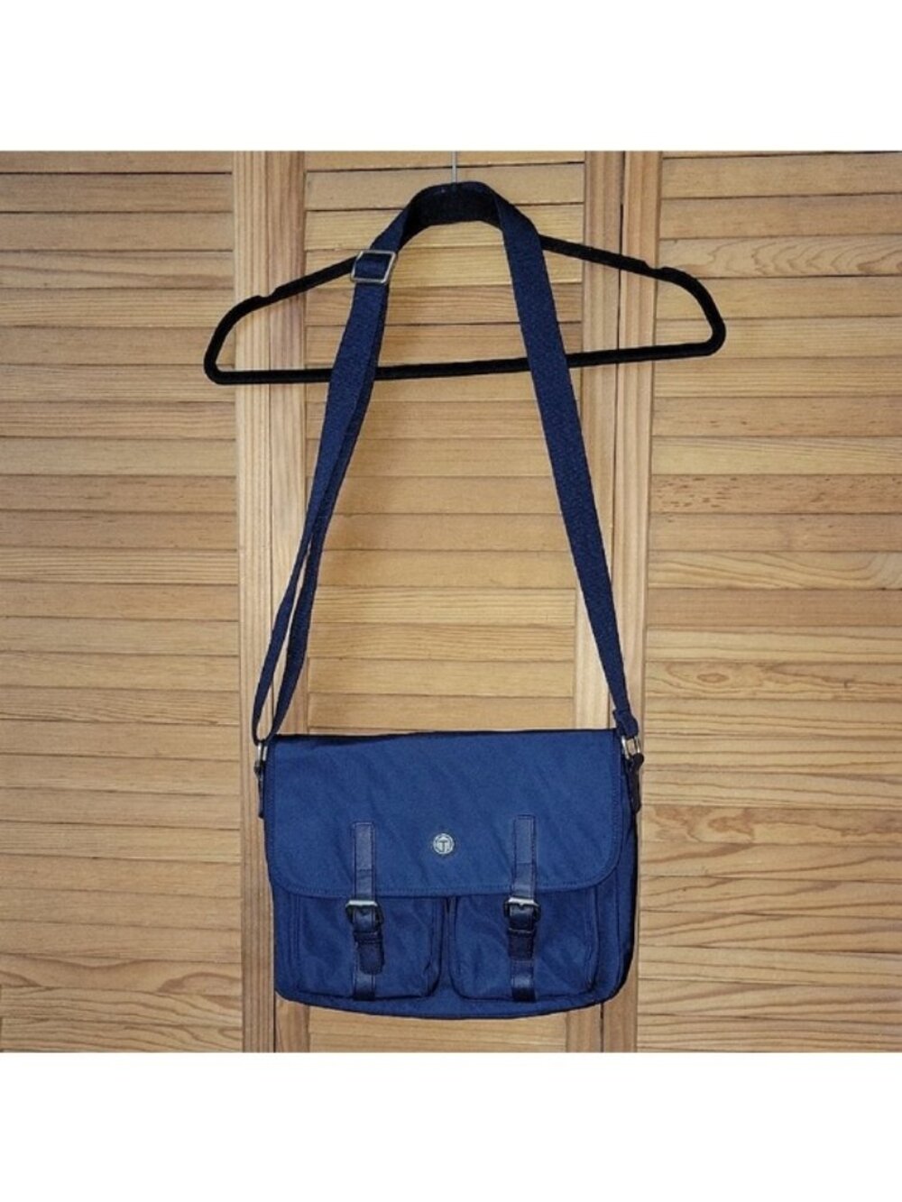Talbots Navy Crossbody Nylon Leather Trim Organizer Travel Messenger ShoulderBag